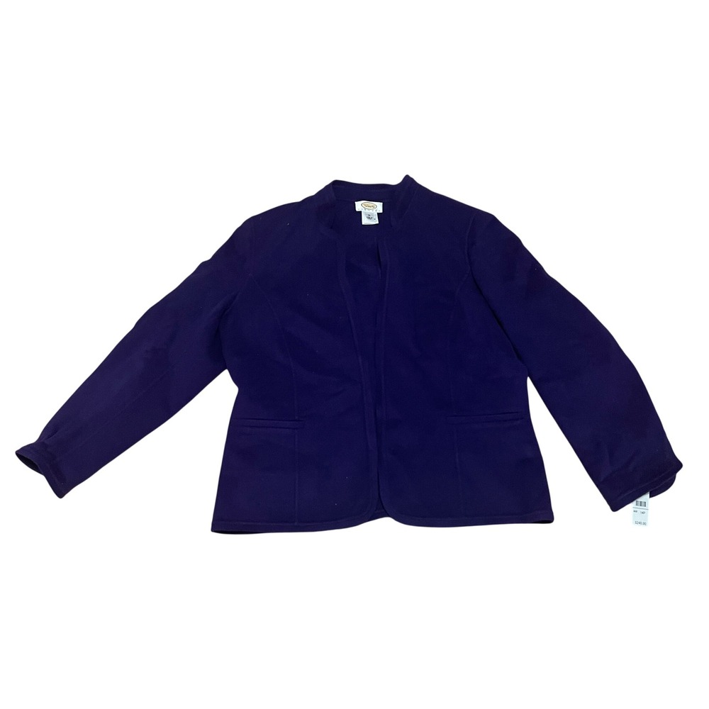 VTG Talbots Women 14P Wool Open Front Jacket Royal Purple Collarless Classic NWT